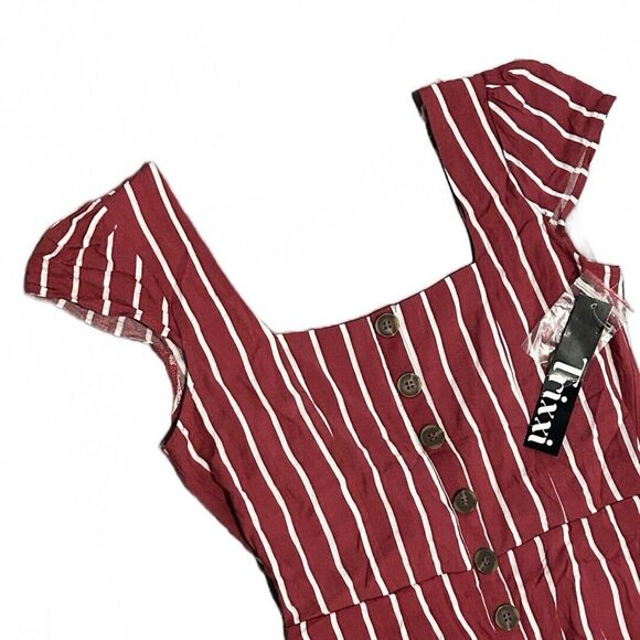 Trixxi Back‎ Cut Out Stripe Button Down Scoop Neck Cap Sleeve Maxi Dress M NWT - Picture 2 of 8